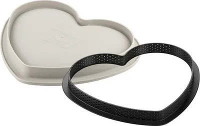 Produktbild von Silikomart Kit Tarte Mon Amour Set Mikroperforierter Ring Herz und Silikonbackform 188x158mm