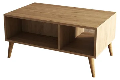 Image de Table basse avec rangementReproduction chêne L 90 cm, 2 niveaux, pieds en bois