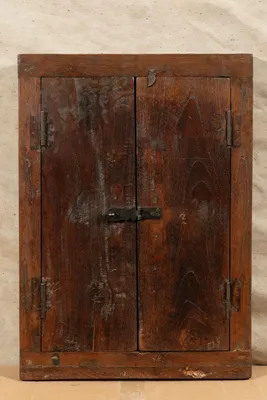 Teakholz-Fenster als Innentür, 45,5x6,5x62,5 cm, antik restauriert