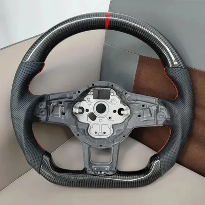 Image de Volant pour Volkswagen Golf GTI/GTR/GTE MK7 7.5 et Tiguan (2013–2019) - Cuir et fibre de carbone - Design en fibre de carbone - Nouveau design