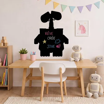 Productafbeelding van Krijfplankstickers – afwasbare wandstickers – robotsilhouet – 95 x 65 cm