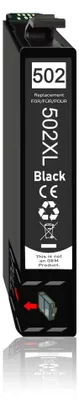 A black ink cartridge with white text and symbols.