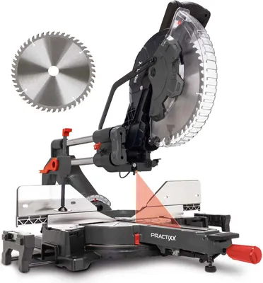 Produktbild von Practixx Kappsäge PX-KZS-305PA | Schnitthöhe max. 180x340mm | mit Laser, Posaunenauszug & Softstart | Ø-Sägeblatt 305mm | Sägekopf 48° | 2000W