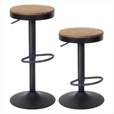 Produktbild von DazHom Barhocker, Holz, Schwarz, 2er Set, Sitz 36cm, höhenverstellbar 55-75cm, 360° drehbar, rutschfeste Gummifüße, Taillenstütze, ergonomisch, stabil, komfortabel, Industrial-Vintage, rustikal, elegant, für Küche, Zuhause, Restaurant, Bar, einfache Montage, bis 100KG