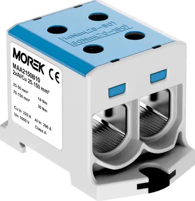 Produktbild von Doppelschienenverbinder blau 2 x 25-150mm Morek MAA2150B10