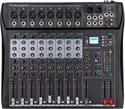 Image de Mixeur 8 canaux noir - Console de mixage, table de mixage, mélangeur audio - Bluetooth, USB et MP3