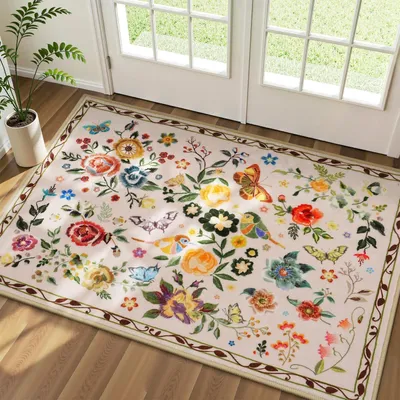 Zdjęcie produktu dla Dywany 60 x 90 cm, vintage kwiatowy wzór, krótkie włosie, antypoślizgowy, do salonu