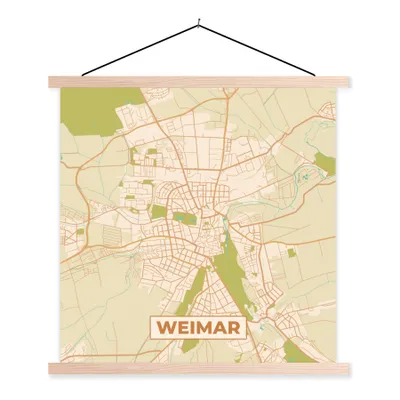 Produktbild von MuchoWow® Textilposter Weimar - Karte - Vintage - Stadtplan 60x60 cm mit holzfarbenen Rahmen - Wanddekoration