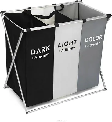 Image de Unyqoos® Panier à linge grand, pliable, avec 3 compartiments, dimensions 64 x 38 x 58 cm – tissu PE résistant à l'eau, structure en aluminium renforcée en forme de X, pour le linge humide et sec