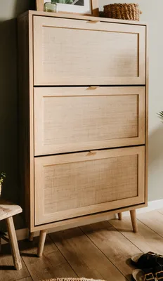 Produktbild von Schuhschrank "Niran" Sonoma Eiche Bast - Nachbildung Schuhkipper skandinavisch 70 x 125 cm