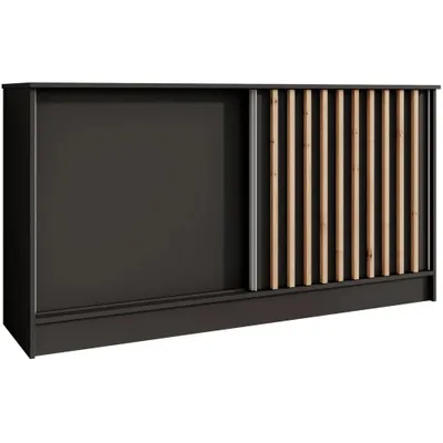 Obrázek produktu pro BEAUTYSOFA | Komoda HORIZON 160 cm, černá, Artisan s lamelami, příborník se 2 posuvnými dvířky, moderní design, velký úložný prostor