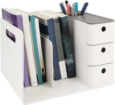 Productafbeelding van Ibenzoa® Bureauorganizer, wit – Multifunctionele opbergdoos met 3 lades, 2 compartimenten, gemaakt van PP-kunststof, afmetingen 28,3 x 21 x 18,8 cm, geschikt voor kantoor en thuis