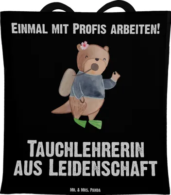 Produktbild von Mr. & Mrs. Panda Jutebeutel Tauchlehrerin Leidenschaft - Schwarz - Geschenk, Beutel, Laptoptasche, Tote Bag, Tragetasche, Uni Tasche