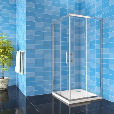 Produktbild von B.100x100cm Schiebetür Höhe 185cm Duschkabinen Eckeinstieg eckdusche 6mm ESG Sicherheitsglas Duschabtrennung