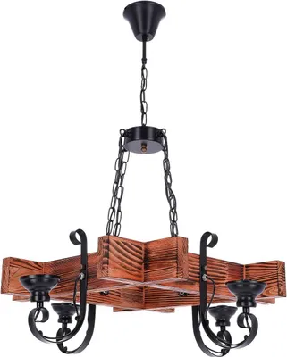 Produktbild von TIBU Pendelleuchte aus Holz Vintage Lampe Esstisch E14 höhenverstellbar Kreuz 4 flammig