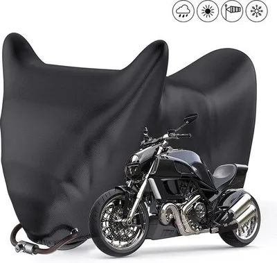 Immagine prodotto di Copertura impermeabile per moto con fori per lucchetti, 245x105x125 cm, resistente all'inverno, nera