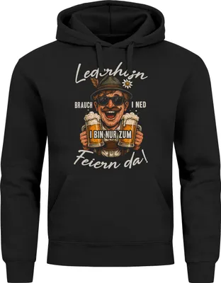 Produktbild von Hoodie Herren für das – Lederhosn brauch i ned i bin zum feiern saufen da – Bayer Bier Ersatz Tracht Pullover Volksfest Bierfest Outfit Spruch Lustig Moonworks®