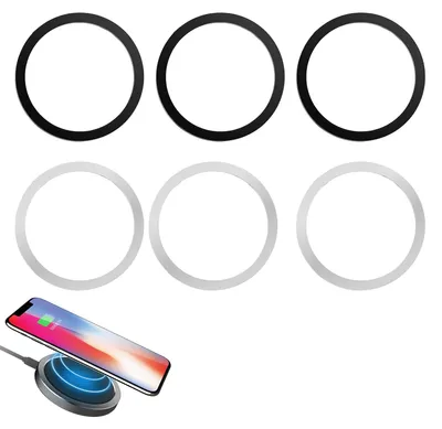 6 Metallringe mit Klebestreifen für Ladegeräte (3 schwarz + 3 silber)