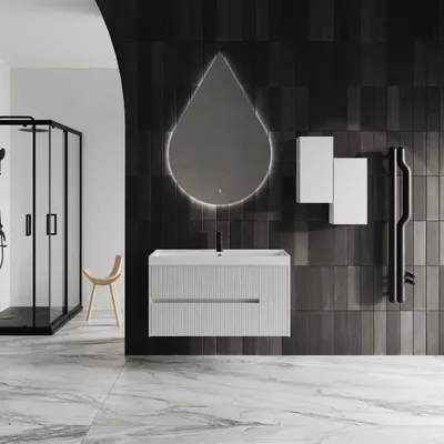 Immagine prodotto di Mobile bagno 100cm bianco lucido specchio a goccia | Cortina