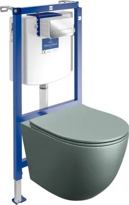 Produktbild von DOMINO | Villeroy&Boch ViConnect H112 Vorwandelement Unterputz WC mit Bedienplatte + Wand Hänge Tiefspül WC Sinto Grau Spülrandlos | WC Komplett set |