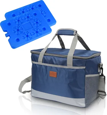 Image de Hengda 33 L Sac isotherme Sac isolant Sac thermique Sac de pique-nique imperméable Sac isotherme pliable avec 2 accumulateurs de froid Éléments réfrigérants Camping Déjeuner Bleu