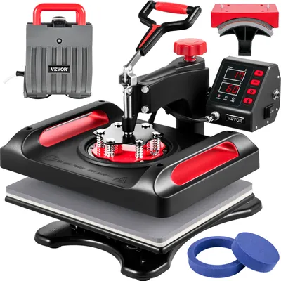 Produktbild von VEVOR Transferpresse  5 in 1 T-Shirt Druckmaschine 29 x 38cm Transferpresse 1000 W 50 HZ Textilpresse Druckmaschine mit 1,5 m Kabellänge für Übertragung von Mustern auf T-Shirts, Kappen Becher rot