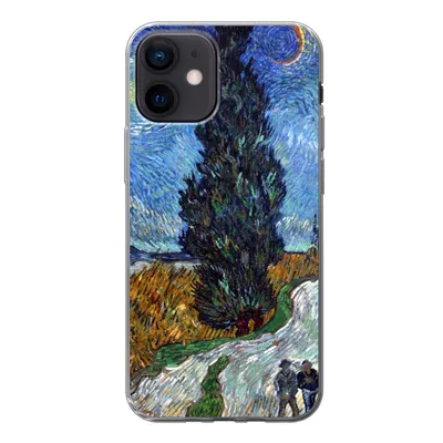 Produktbild von MuchoWow® Handyhülle Schutzhülle Hülle für iPhone 12 Straße mit Zypresse und Stern - Vincent van Gogh Silikon Softcase Handy Hülle - Schutzhülle