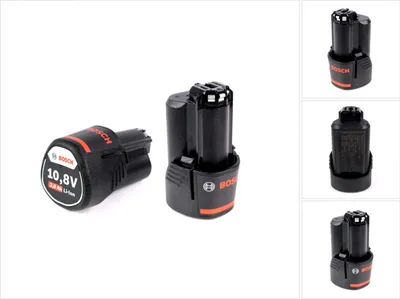 Two Bosch batteries are shown against a white background. One battery is lying on its side, and the other is standing upright.
