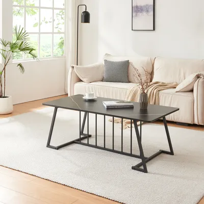 Produktbild von Couchtisch 'Nospoo' Wohnzimmertisch mit Metallgestell 120 x 60 x 46 cm Marmoroptik, schwarz