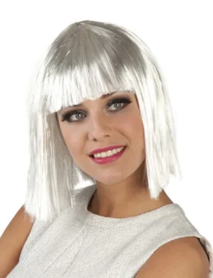Produktbild von Perücke Gigi Glamour – Weiße Bob-Perücke mit Pony im silbernen Lamé-Look