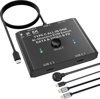 Obrázok produktu pre Prepínač KVM YOUTINGHDAV C201, 100 W, 5 V, kompaktný dizajn (7,5 x 6 x 1 cm) na efektívne ovládanie viacerých zariadení.