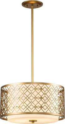 Produktbild von Hängelampe Glas Metall Ø 40,6 cm H: max. 117,5 cm in Gold Weiß 2-flammig rund Vintage Design Hängeleuchte