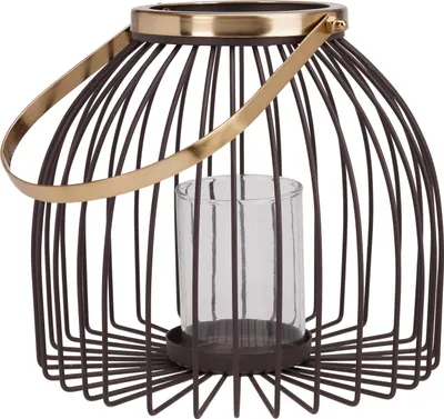 Produktbild von Dekorationslaterne Metall Glas schwarz/gold Ø 19,5cm Stäbe-Design mit Glaseinsatz