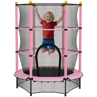 Produktbild von Kindertrampolin 140 cm mit Sicherheitsnetz Indoor Outdoor bis 50 kg Rosa