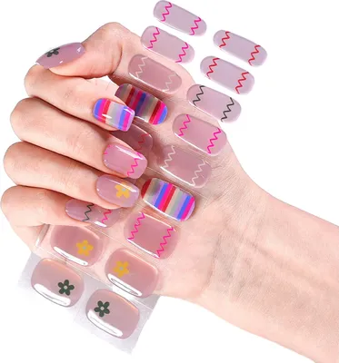 Produktbild von 24 Stück UV-halbgehärtete Gel-Nagelstreifen, halbgebackenes Gel-Nagelpflaster, einfach anzubringen und zu entfernen, Nagelaufkleber mit Nagelfeile