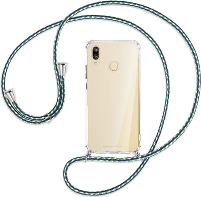 Produktbild von Handykette Backcover-Schutzhülle mit Band (Metall silberfarben) für Huawei P20 lite - grün/blau/weiß