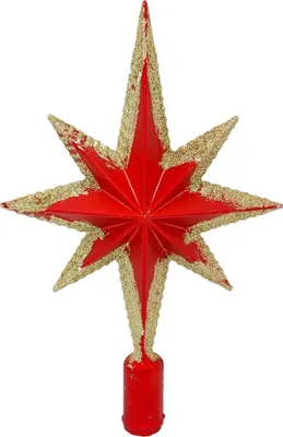 Produktbild von Weihnachts-Baumspitze Stern 19cm Tannenbaumspitze Christbaumspitze Baumschmuck, Farbe:rot
