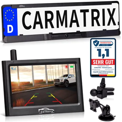 Produktbild von CARMATRIX Solar Funk Rückfahrkamera im Kennzeichen mit Monitor Rückfahrsystem Auto