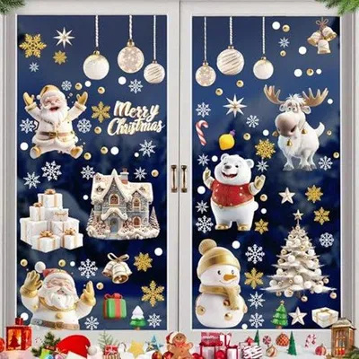Produktbild von Wiederverwendbare Fensteraufkleber für Weihnachten - 9 Blätter Weihnachts- und Winterdekorationen