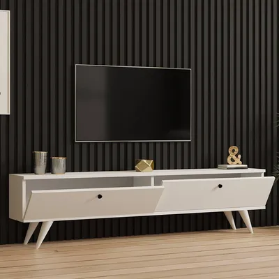Produktbild von Atestino - TV-Schrank, 160x25x40h cm Weiß, 2 Türen