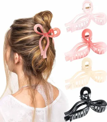 Obrázek produktu pro Tumurup Růžová sponka do vlasů Bow 4 kusy sponka do vlasů Dámy Dívky 11cm Velký motýl Claw Clip Vlasové doplňky