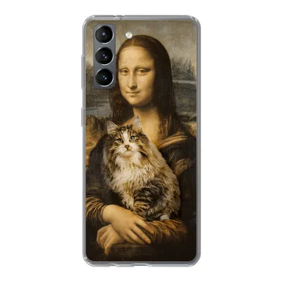 Produktbild von MuchoWow® Handyhülle Schutzhülle Hülle für Samsung Galaxy S21 Mona Lisa - Katze - Leonardo da Vinci - Vintage - Kunstwerk - Alte Meister - Gemälde Silikon Softcase Handy Hülle - Softcase