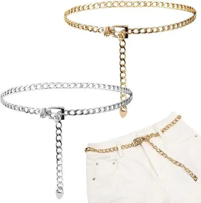 Produktbild von Taillengürtel Damen – Verstellbar – Gold/Silber – Elegantes Design – Leicht – Hochwertige Zinklegierung – Kettenriemen