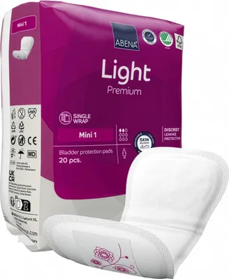 Produktbild von Abena Einlage Light Mini 1 Premium mit Fixierstreifen  Maße: 22x10 cm, einmaliger Gebrauch, Inhalt 20 Stück  Größe