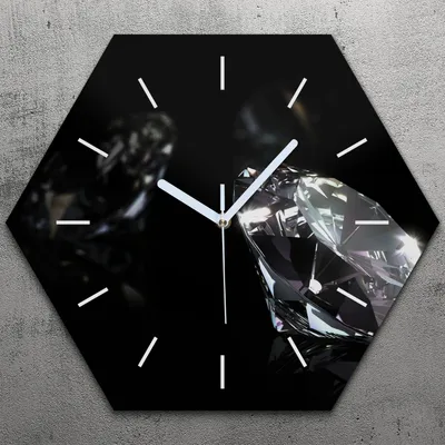 Produktbild von Uhr hexagonal 40 cm Glas Geräuschlos weiße Zeiger - Diamanten Edelsteine