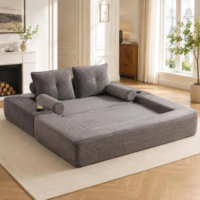 Produktbild von MODFU Relaxsessel mit Rückenkissen,Seitentaschen und Getränkehalter,2-Sitzer-Sofa Cord,Modulares Sofa mit Armlehnen abnehmbar,für Schlafsofa,Dunkelgrau