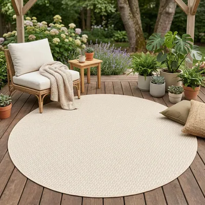 Produktbild von In & Outdoor Teppich Flachgewebe Oslo Honig Trend Rund, Größe:160 cm Rund