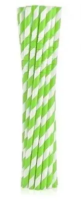 Immagine prodotto di Papierstrohhalme gebogen grüne Streifen 20cm 12Stk - (Party, Trinkhalme, Strohalme, Schirmchen)