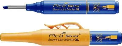 Two Pica BIG Ink Smart-Use Marker XL markers are shown against a white background. One marker is blue with a silver tip, and the other is blue with an orange cap.