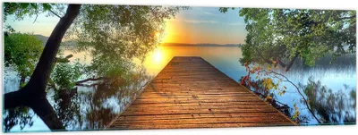Produktbild von Bilder auf glas - Brücke See - 160x50cm - Glasbilder - Wandbilder - Bilder - Kunstdruck - zum Aufhängen bereit - Wanddekoration aus Glas - Glas Bilder - Wandbild auf Glas - Einteilig - GAB160x50-3528